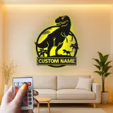 Personalisiertes T-Rex Dinosaurier LED Licht Metallschild Geschenk für Kinderzimmer oder Spielzimmer Dekor