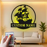 Personalized Pirate Ship LED Sign | Custom Metal Wall Art | Nautical Home Decor for Man Cave | Gift for Sailor