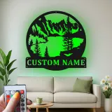 Custom Mountain Metal Art with LED | Personalized Lake House Sign | Rustic Cabin Decor with Backlight