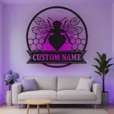 Décoration murale en métal LED personnalisée avec abeille - Cadeau pour apiculteurs, décoration de cuisine ou de jardin