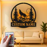 Custom Wolf Howling Led Light Metal Wall Art Personalized Nature Lover Gift Rustic Cabin Decor 2