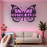 Décoration murale en métal LED personnalisée en forme de papillon - Cadeau pour elle pour la chambre ou le salon