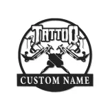 Custom LED Tattoo Shop Sign | Crossed Machines Metal Wall Art | Personalized Studio Decor | Unique Gift for Tattoo Artist