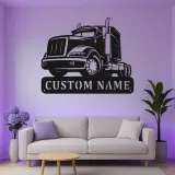 Personalized Trucker Sign with LED | Custom Semi Truck Metal Wall Art | Big Rig Decor for Man Cave, Garage | Gift for Husband