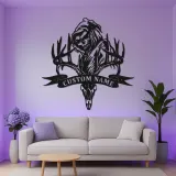 Plaque en métal Tête de cerf et Faucheuse | Décoration murale LED personnalisée pour chasseur | Déco sur mesure pour man cave et lodge
