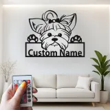 Décoration murale en métal LED personnalisée pour Yorkshire Terrier - Cadeau pour amoureux des chiens - Décor pour chambre ou salon