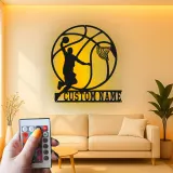 Custom Basketball Player Led Light Metal Wall Art Personalized Sports Gift for Athletes Game Room Decor 1