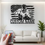 Insegna in metallo personalizzata con saldatore e bandiera americana retroilluminata, regalo personalizzato per officine o garage di saldatori