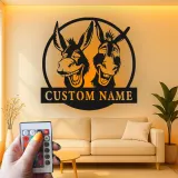 Insegna in metallo LED Donkey Duo personalizzata regalo per amanti degli animali decorazione rustica