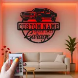 Décoration murale en métal LED personnalisée pour voiture de muscle - Cadeau de garage pour passionnés de voitures