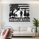Insegna LED in metallo per pesca personalizzata | Arte da parete patriottica per pescatore | Decorazione su misura per baita e casa al lago | Regalo per pescatore