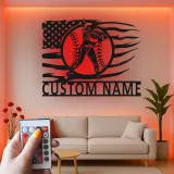Insegna in metallo personalizzata per giocatore di softball con luce LED regalo per atleti decorazione per stanza sportiva 1