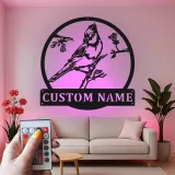 Custom Bird on Branch Led Light Metal Wall Art Personalized Nature Lover Gift Living Room or Garden Decor 1