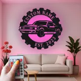 Insegna LED muscle car su misura | Arte da parete in metallo per garage | Arredo auto personalizzato | Regalo vintage per uomo