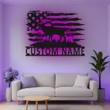 Décoration murale en métal personnalisée avec cerf et drapeau américain, éclairage LED, cadeau personnalisé pour chasseurs, décoration de cabane rustique 6