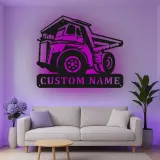 Insegna in metallo LED a forma di camion ribaltabile personalizzata - Regalo per appassionati di costruzione - Decorazione per garage o ufficio
