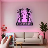 Insegna in metallo personalizzata coppia di motociclisti con luce LED regalo unico per motociclisti, decorazione per garage o man cave