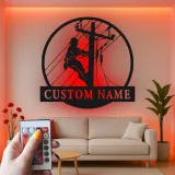 Décoration murale LED en métal Lineman | Silhouette d’électricien personnalisée | Panneau prénom sur mesure pour agent de réseau | Déco powerline