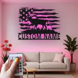 Décoration murale en métal personnalisée avec cerf et drapeau américain, éclairage LED, cadeau personnalisé pour chasseurs, décoration de cabane rustique 6