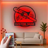 Décoration murale en métal personnalisée avec rétroéclairage LED Trombone - Cadeau pour Musicien - Décor de Salle de Musique pour Amateurs de Trombone