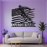 Custom Alpine Skier Metal Wall Art | LED Backlit American Flag Sign | Personalized Ski Gift | Winter Sports Cabin Decor
