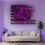 Décoration murale en métal personnalisée avec tracteur et drapeau américain en rétroéclairage - Cadeau pour agriculteur - Décor rustique de ferme