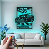 Cartel de metal personalizado de coche con luces LED | Señal de garaje personalizada | Decoración de man cave | Regalo para entusiastas de coches