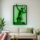 Custom Female Tennis Player Led Light Metal Wall Art Personalized Gift for Tennis Enthusiasts Game Room Decor