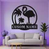 Cartel LED de flamenco personalizado | Arte mural de metal personalizado | Decoración tropical para patio y salón