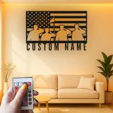 Patriotic American Flag Metal Sign | Custom Veteran Name Wall Art | LED Backlit Military Silhouette Decor