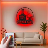Décoration murale en métal personnalisée avec éclairage LED pour amateurs de bourbon et de cigares