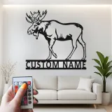 Cartel de metal personalizado de alce | Arte mural LED de vida salvaje | Decoración personalizada para cabañas y lodges para amante de la naturaleza