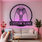 Panneau LED en métal personnalisé de écrevisse | Décor cajun personnalisé | Art de cuisine de fruits de mer extérieur