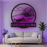 Décoration murale en métal LED personnalisée en forme d'airboat - Cadeau pour les passionnés de navigation - Décor nautique pour man cave