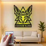 Art Mural en Métal LED de Chat Sphynx | Décor Gothique Personnalisé pour la Maison | Cadeau Personnalisé pour Amateurs de Chats Sorciers pour Salons et Studios