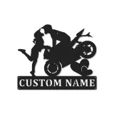 Panneau en métal moto personnalisé | Art LED pour couples de motards | Décoration murale romantique pour chambre et garage