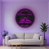Custom Mountain Cabin Led Light Metal Wall Art Personalized Housewarming Gift Rustic Cabin Decor