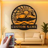 Custom Speedboat Adventure Led Light Metal Wall Art Personalized Boating Gift for Him Nautical Decor for Man Cave