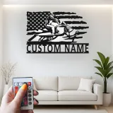 Plaque Métallique LED Personnalisée Motoneige | Art Mural Drapeau Américain Personnalisé | Cadeau Motoneigiste | Décor Man Cave