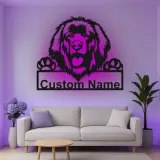 Cartel de metal personalizado con luz LED de perro de Terranova, regalo para padres de mascotas, decoración de salón o entrada 1