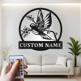 Insegna in metallo personalizzata con uccello e fiori e luce LED regalo per amanti della natura decorazione per camera da letto o soggiorno