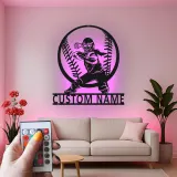 Softball Catcher LED Metal Art | Personalized Player Name Sign | Girls Sports Room Decor | Custom Athlete Gift