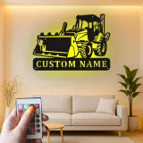 Décoration murale en métal personnalisée avec bulldozer rétroéclairé - Cadeau de construction pour lui - Décor de garage ou d'atelier