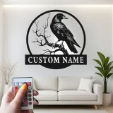 Insegna in metallo LED personalizzata con corvo - Regalo unico per amanti degli uccelli e decorazione per ufficio o soggiorno