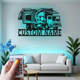 Custom Garbage Truck LED Sign | Personalized Metal Wall Art | Waste Management Driver Gift | Industrial Man Cave Decor