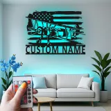 Personalisierte Vintage Doppeldecker LED Licht Metall-Wandkunst Geschenk für Piloten mit amerikanischem Flaggen-Design