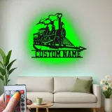 Custom Steam Train Led Light Metal Wall Art Personalized Gift for Train Enthusiasts Man Cave or Office Decor 2