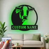 Personalisierte Kuh LED-beleuchtete Metall-Wandkunst – Geschenk im Landhausstil, rustikale Deko für Küche oder Scheune