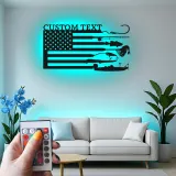 Panneau LED drapeau de pêche sur mesure | Décoration murale en métal personnalisée | Cadeau patriotique pour pêcheur | Déco maison de lac