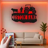 Insegna in metallo personalizzata con trattore e luce LED regalo per contadini decorazione rustica per la casa di campagna